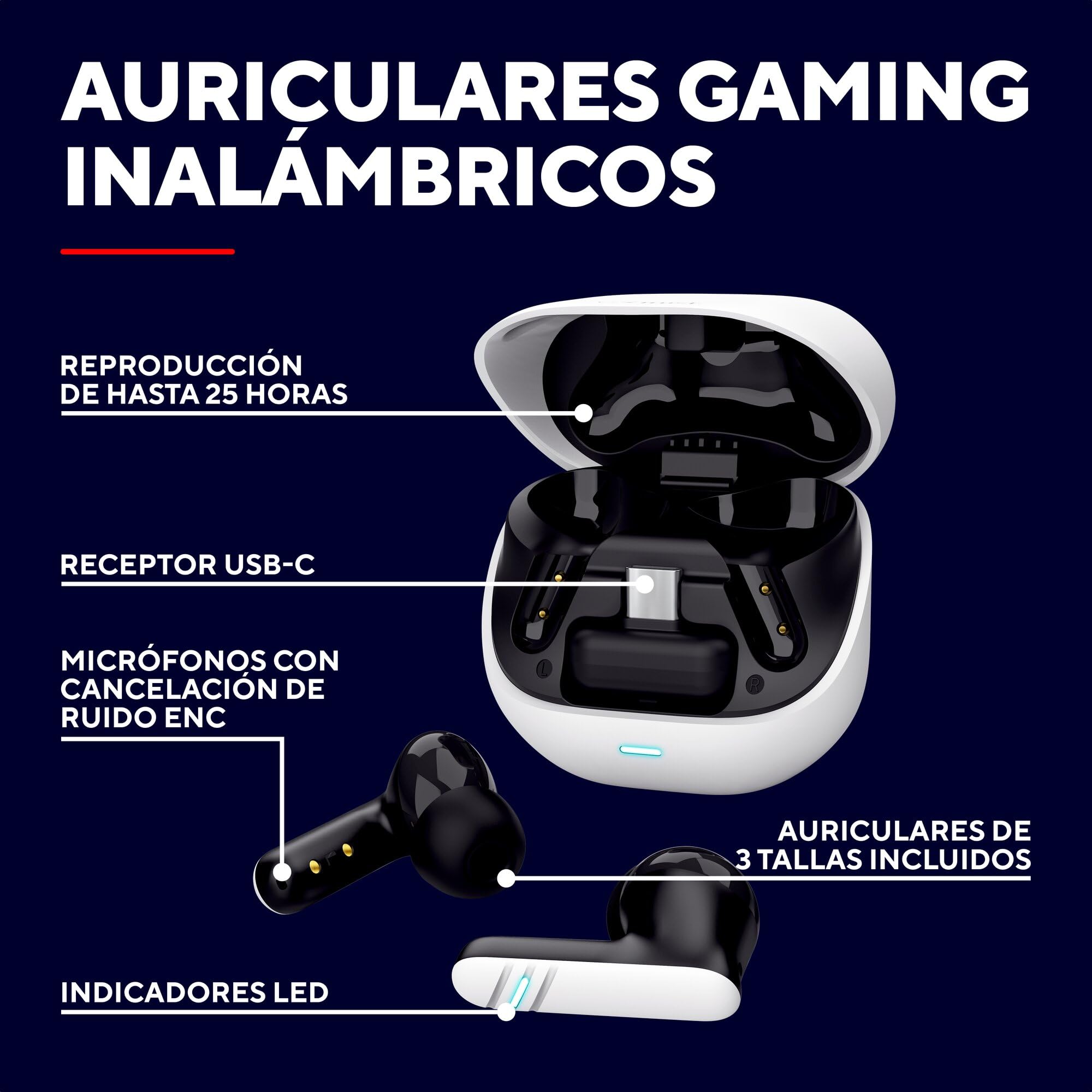 GXTrust Oxxie Auriculares Inalámbricos Bluetooth, Blanco | Cascos Gaming Intraauriculares para PS5 Switch PC Mobile, Bluetooth o Receptor USB-C Baja Latencia, 4 Micrófonos ENC