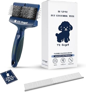 Flexible Double-Sided Slicker Dog Brush for Doodles & Poodles, Gentle Detangling & Undercoat Brush for Goldendoodles, Labradoodles, Curly Coated Dogs and Cats, Home & Salon Grooming Tool