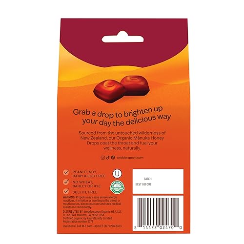 Miniatura 3 de Wedderspoon Gotas de miel orgánica de Mānuka, cereza, propóleo de abeja y equinácea, 20 unidades, USDA orgánico, miel genuina de Nueva Zelanda