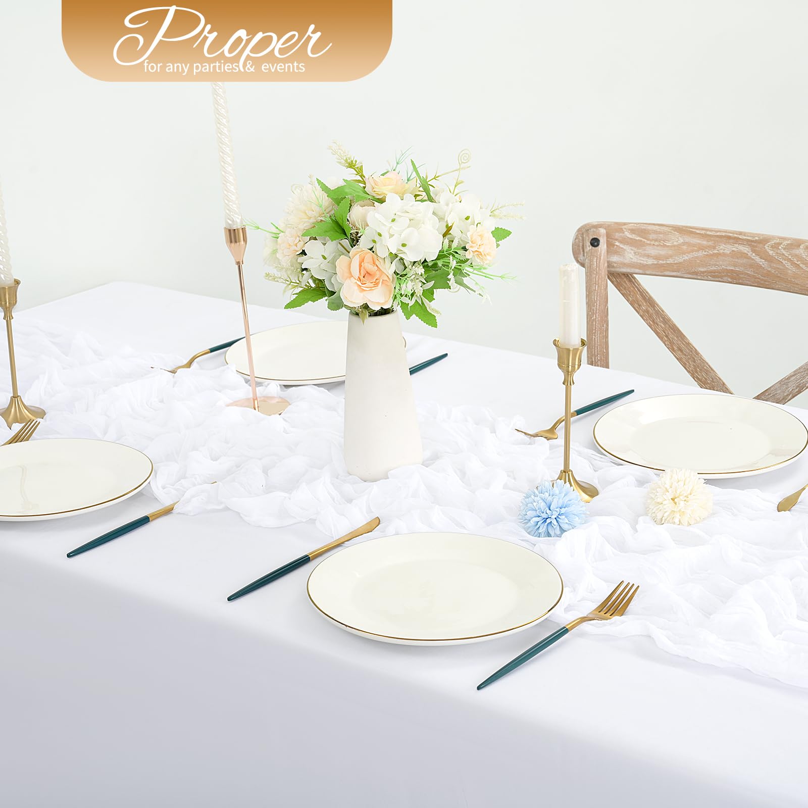 White Pearl Gauze Table Runner - 10ft Sheer Chiffon Cheesecloth For Wedding, Party, Baby Shower Decor