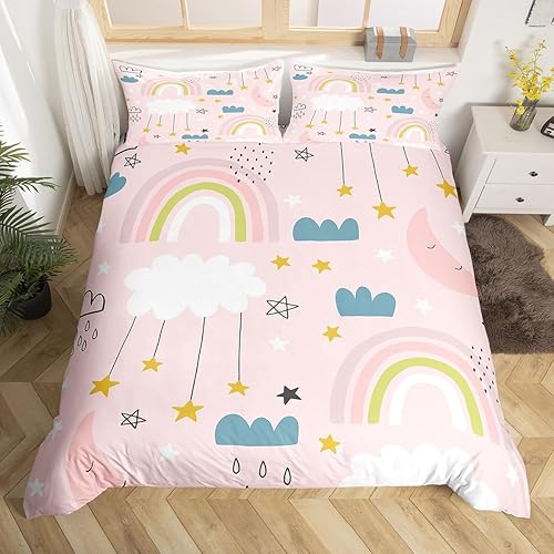 Miniatura 10 de Erosebridal Juego de ropa de cama de hongos arcoíris para niños, funda de edredón de luna y estrella de neón, funda de edredón verde azulado para