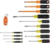 KLEIN TOOLS 85814 Juego de Destornilladores de 14 Piezas, 4 de Precisión, 5 Estándar con Mangos de Colores, 3 Aislados, 1 de Demolición y Magnetizador 1