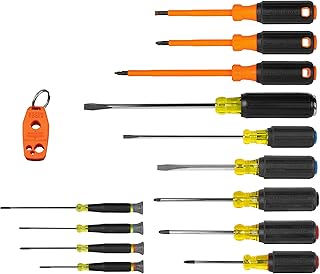 Klein Tools 85814 Screwdriver Set, Precision, Insulated, Color-Coded Handles, Phillips, Slotted, Cabinet, Keystone, Demoli...