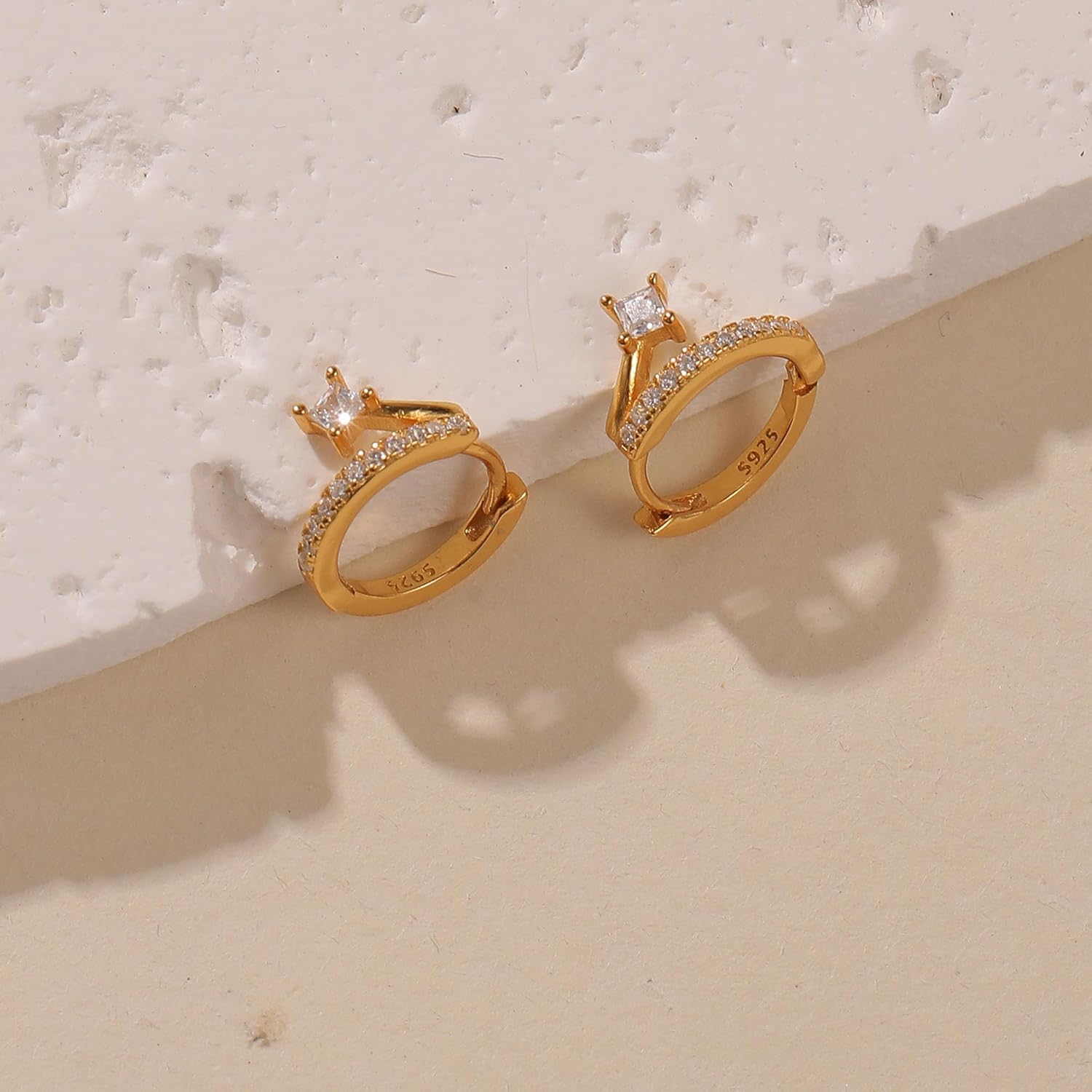 925 Sterling Silver Dainty Cute Hoop Earrings for Women Trendy 14k Gold Plated Small Huggie Cartilage CZ Earring to Daughter Mom Hypoallergenic Cubic Zirconia Earrings Valentine's Day Jewelry Gifts - Image 4