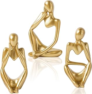 Gold Home Decor Accents, Bwytbwy Resin Thinker Statue Gold Decor 3 Pcs, Abstract Bookshelf Decor, Decorative Sculpture for...