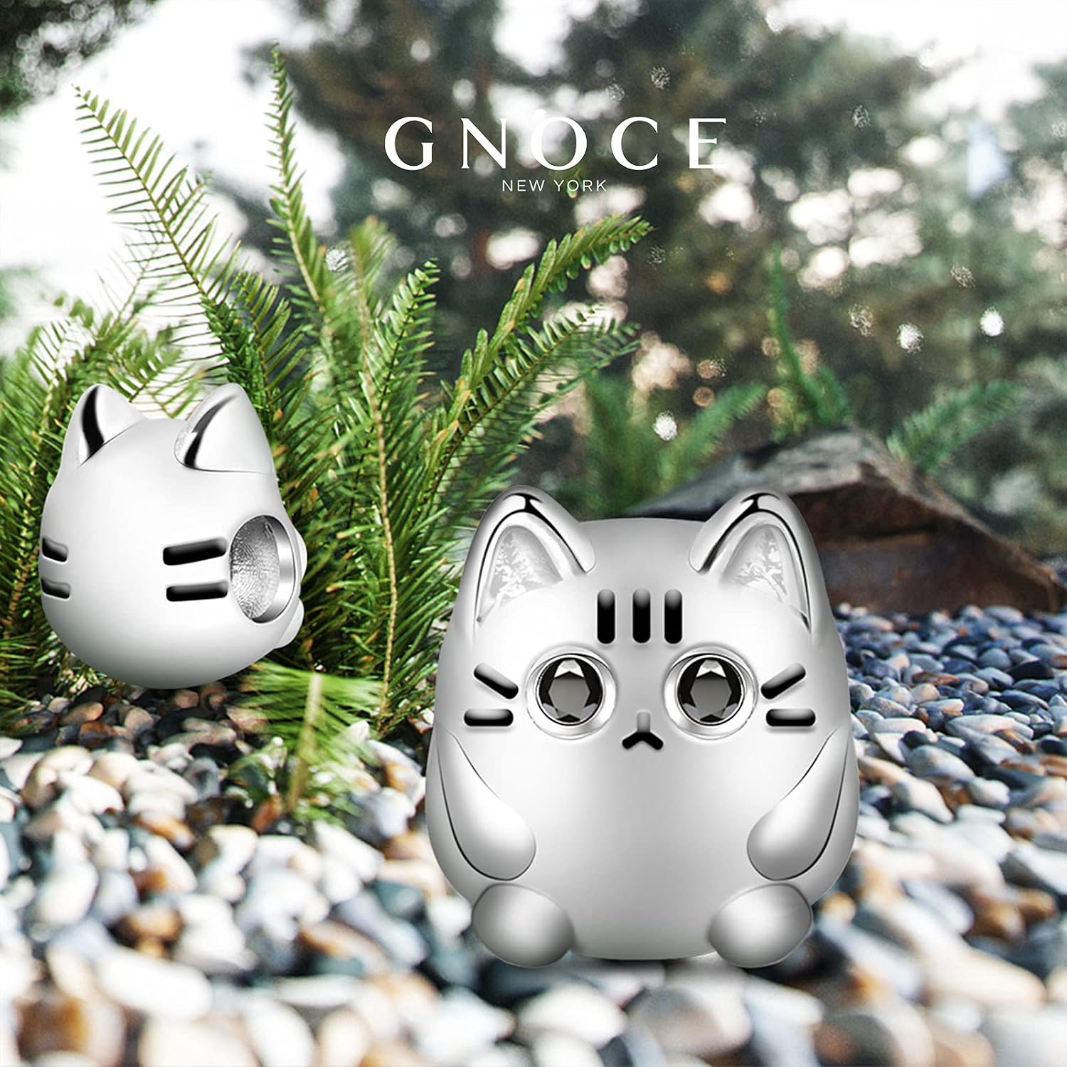 GNOCE Cute Cat Charm Christmas Charms Gifts 925 Sterling Silver Meow, Play with Me Bead Charm fit for Bracelet/Necklace Christmas Jewelry Gift for Women
