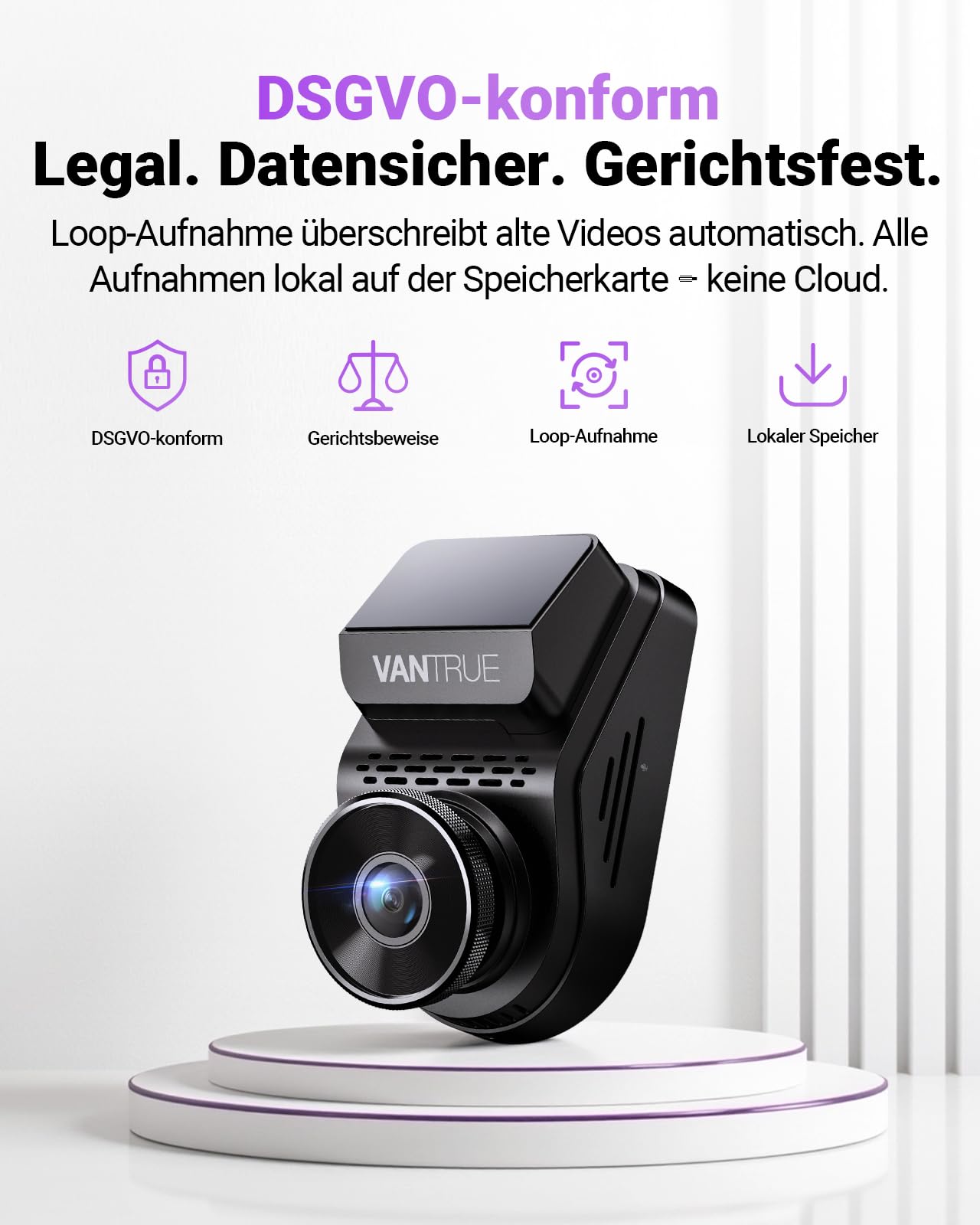VANTRUE S1 Pro DMS 2,7k Dashcam Vorne Innen 1944P+1080P, Auto Kamera 60FPS STARVIS 2 Nachtsicht, 5GHz WLAN GPS, ADAS und DMS AI Systeme, 24H Parküberwachung, G-Sensor, Loop-Aufnahme, DSGVO konform