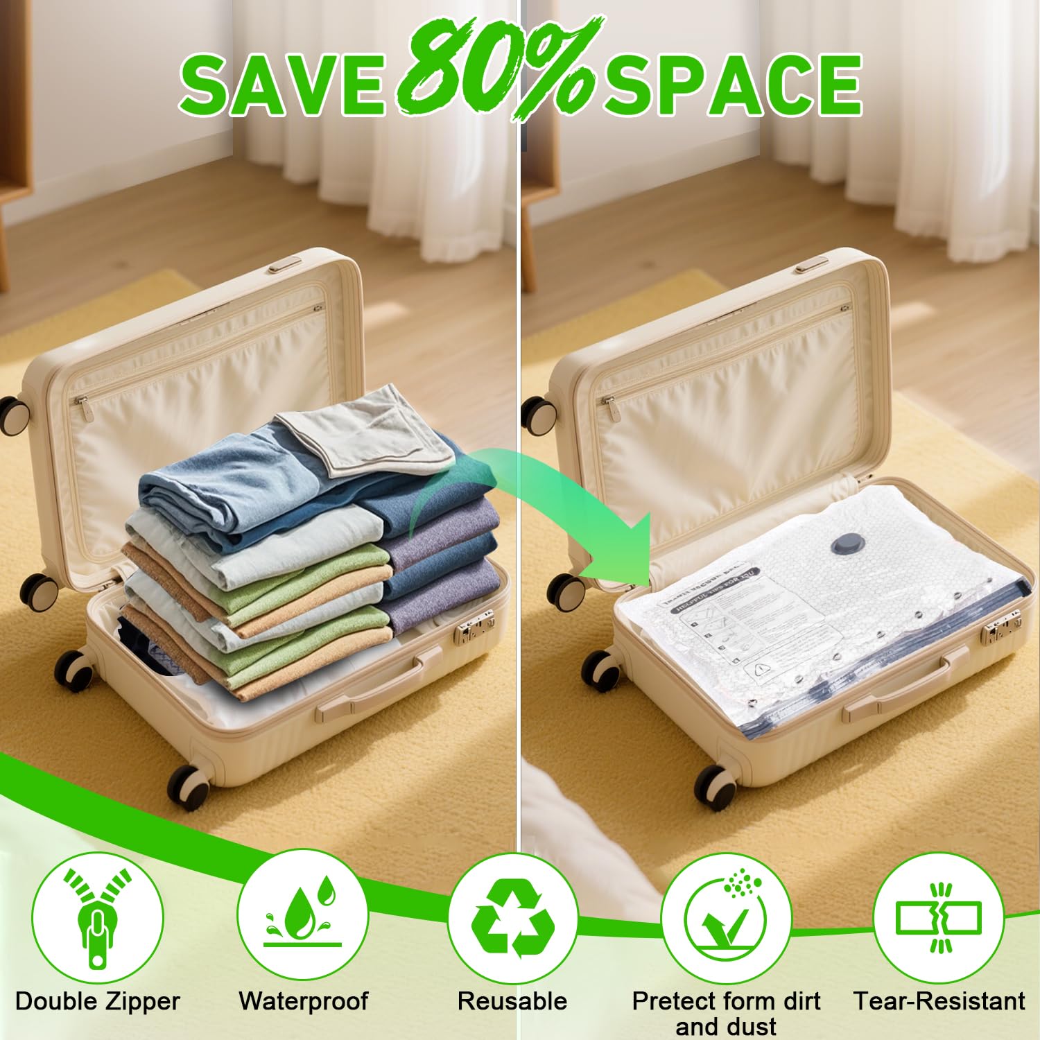 Bolsas de sellado al vacío para ropa con bomba eléctrica inalámbrica, para viajes y uso doméstico, paquete de 9 bolsas de almacenamiento al vacío ideales para ahorrar espacio, bolsas de