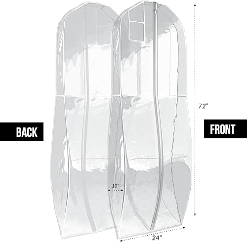 Miniatura 2 de Bolsa de ropa para vestido y vestido para mujer, 72 x 24 pulgadas y refuerzo cónico de 10 pulgadas, tus bolsos, Claro, Bolsas de ropa