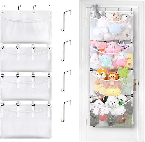 POVETIRE Almacenamiento de animales de peluche, organizador grande de fieltro sobre la puerta, organizador ajustable para colgar cosas de animales,