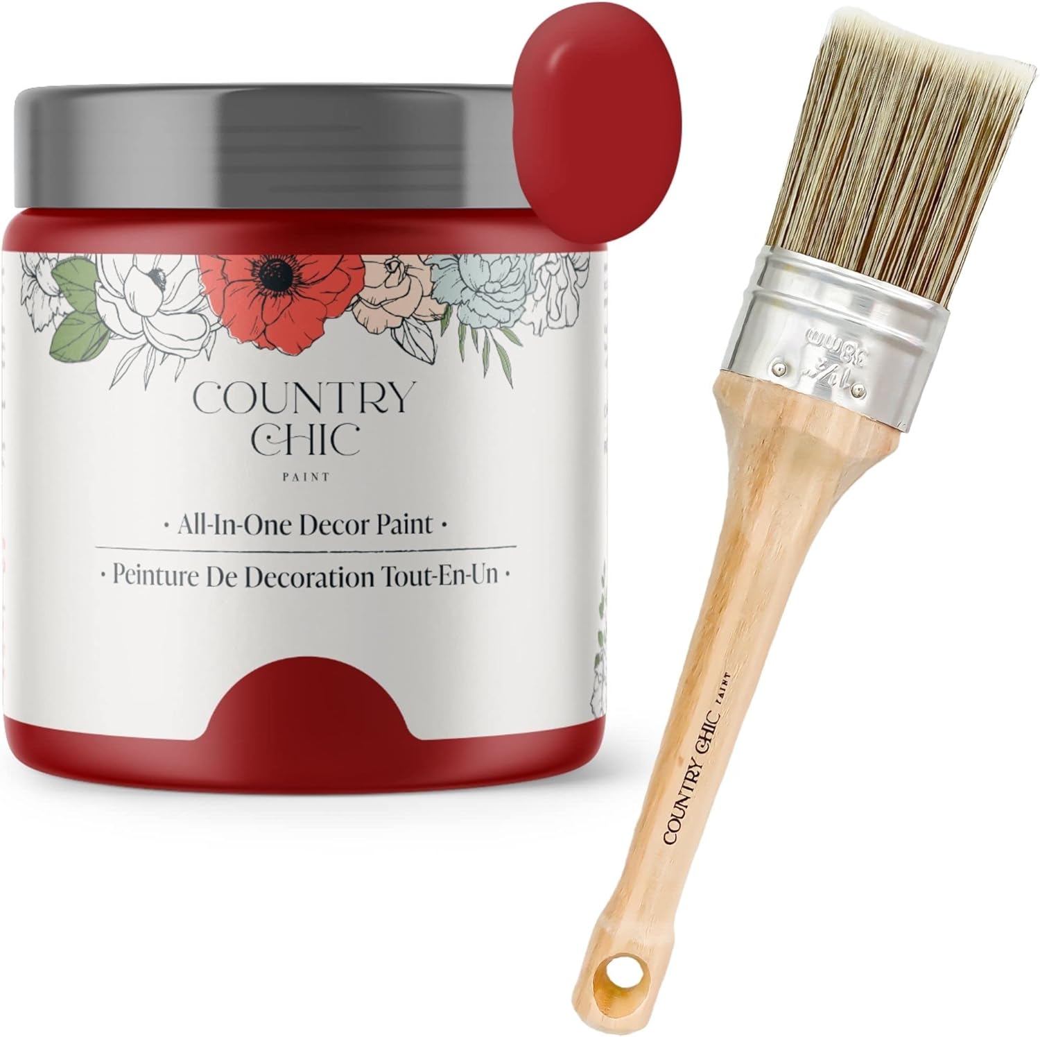 Chalk Style Paint + Paint Brush Bundle - for Furniture, Home Decor, Crafts (Color: Poppy [pint - 16 oz] - Red)