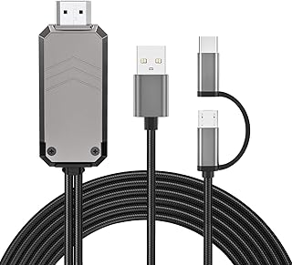 Renkchip 2-in-1 USB C/ Micro USB to HDMI Cable for All Android Phone, 6.6ft MHL to HDMI Adapter 1080P HD HDTV Mirroring &Charging Cable to TV/Projector/Monitor