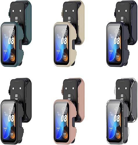 FitTurn Funda protectora de pantalla compatible con Huawei Band 8, 6 colores de cobertura completa de PC, a prueba de golpes, carcasa protectora