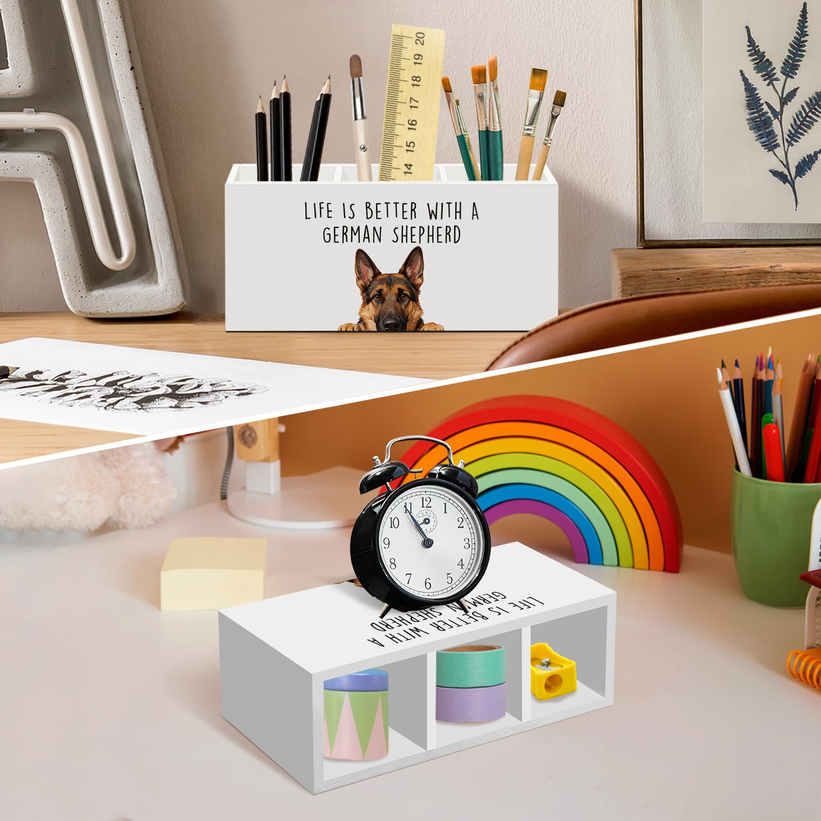 German Shepherd Dog Gifts Pen Pencil Holder for Desk, Funny Dog Lovers Gift Office Desk Accessories, Life Is Better with a German Shepherd Toothbrush Pen Holders Organizer for Bathroom Decor