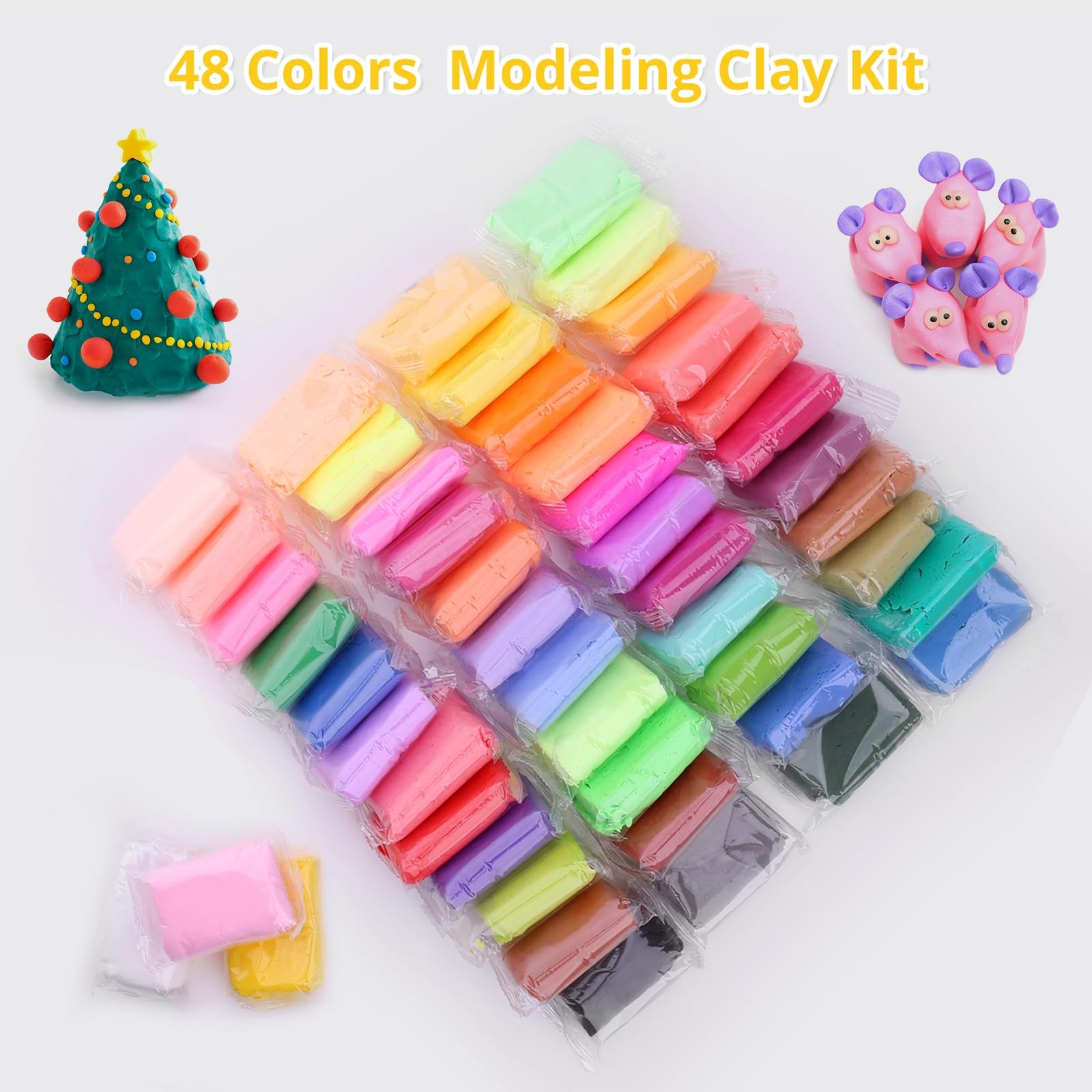 Wenrescry Modelliermasse Lufttrocknend 48 Farben – Knete Set für Kinder, DIY Air Dry Clay, Sicherer Ton zum Basteln, Geschenk für Jungen & Mädchen 3-12 Jahre