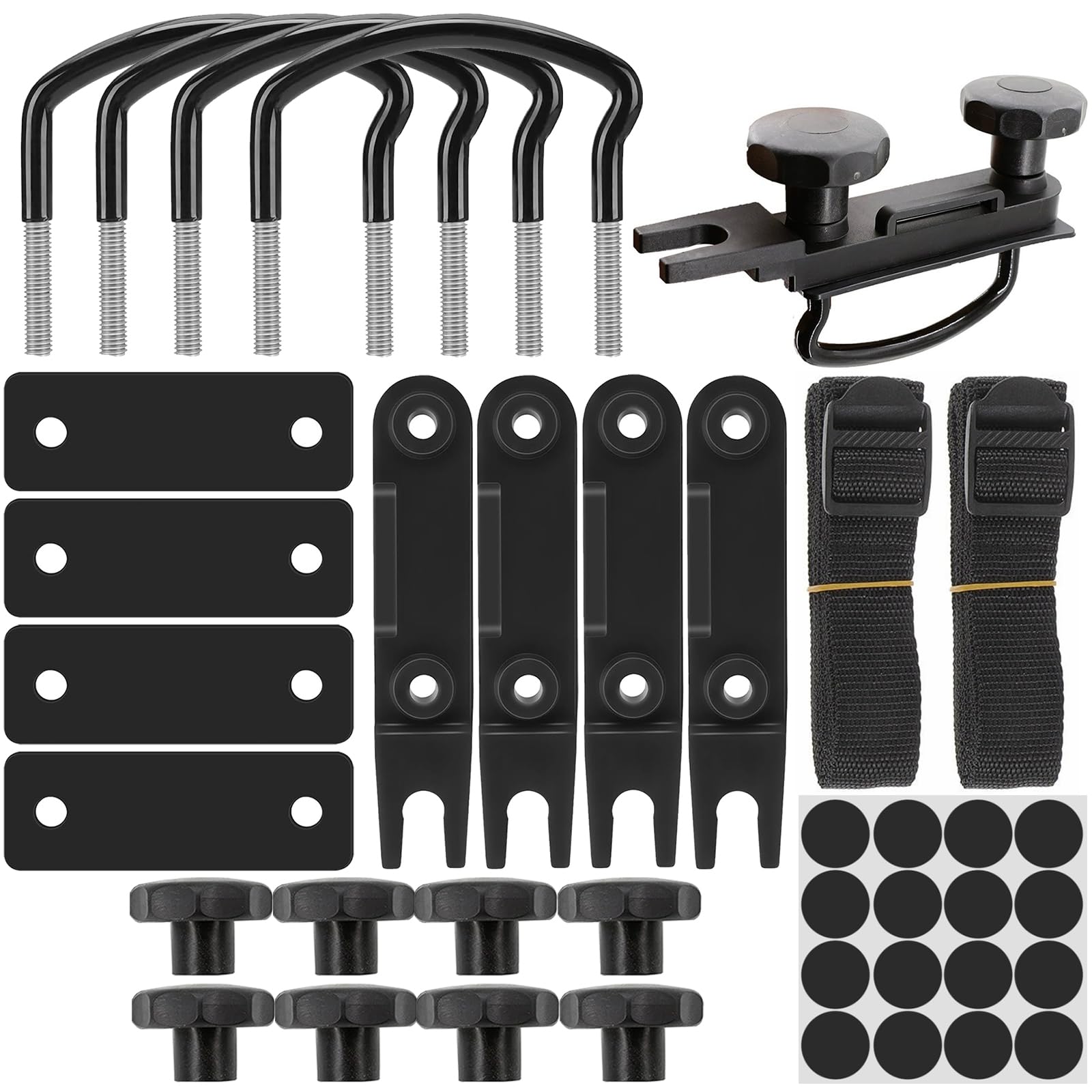 4 Pezzi Fissaggio Per Box Da Tetto, Universale Kit Di Montaggio Per Box Da Tetto, Morsetti A U Per Box Tetto, Larghezza Interna Di 85mm, Con 8 Dadi Di Bloccaggio Per Impieghi Gravosi E 2 Bende
