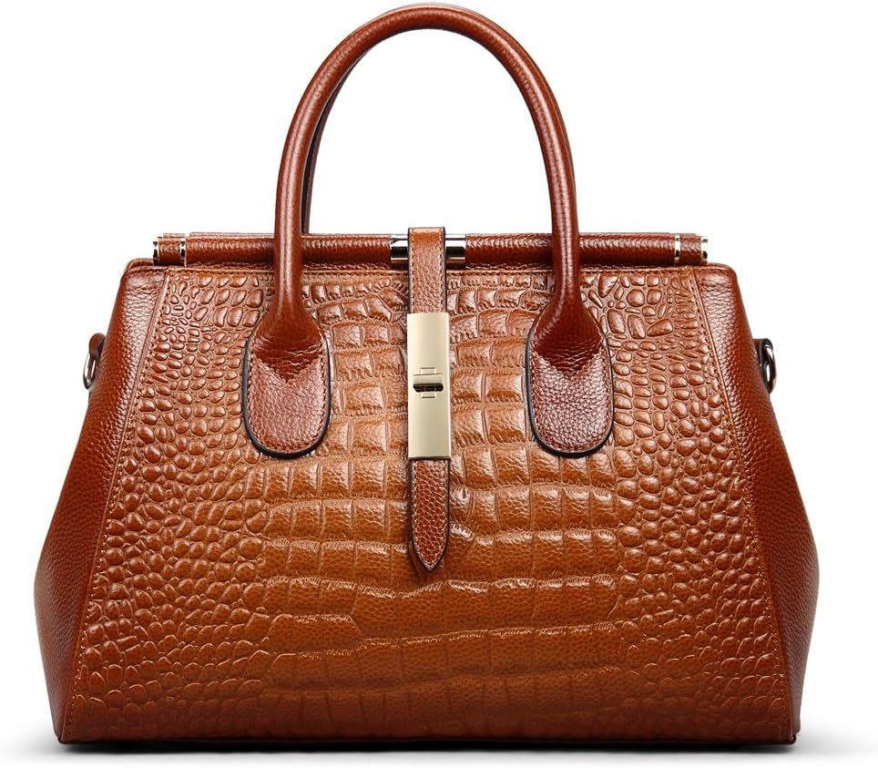 Hermiona Cow Leather Bag Crocodile Grain Shoulder Bag Top-handle Tote