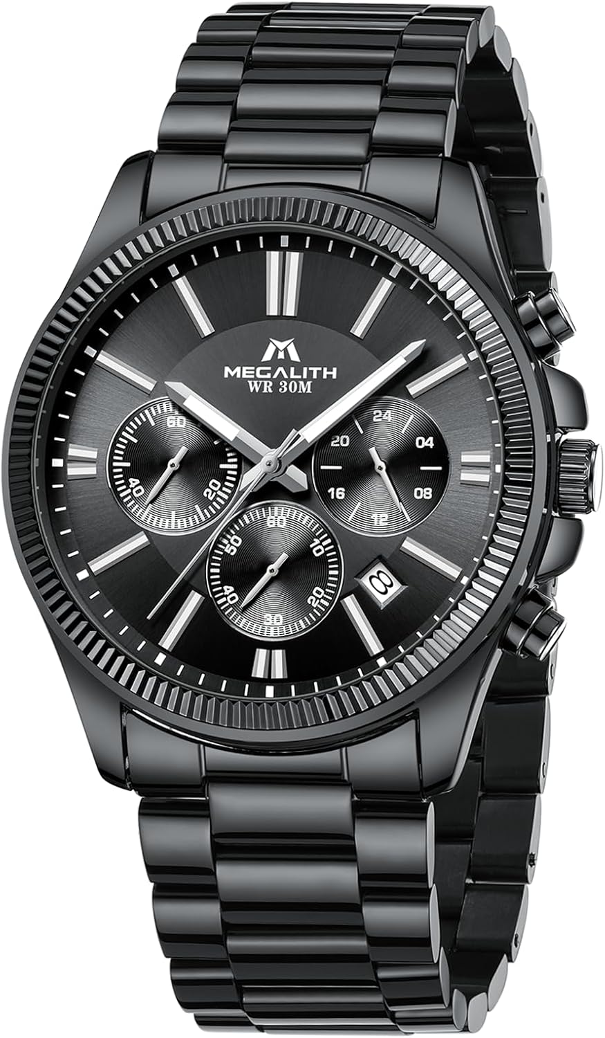 MEGALITH Silver Men’s Wrist Watches: Waterproof Chronograph