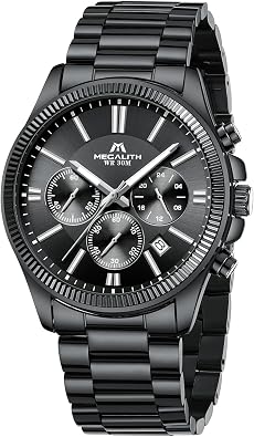 MEGALITH Silver Wrist Watches for Men Stainless Steel Dress Watch - Chronograph & Waterproof for Work Casual - Birthdays Wedding Gifts for Husband Father
