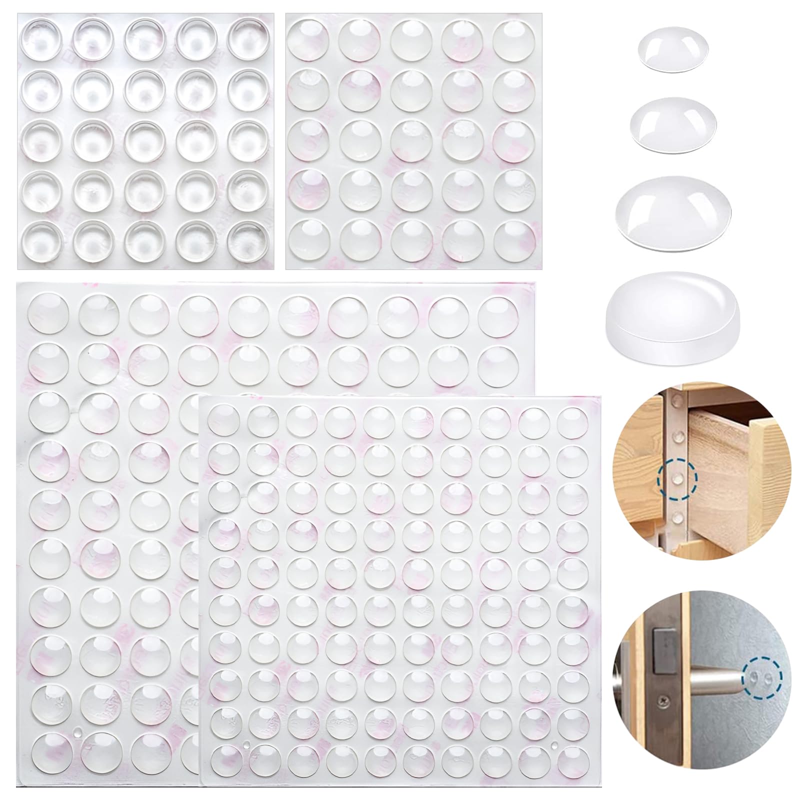 AZWOOD Gummipuffer Selbstklebend, 250 Stücke Elastikpuffer, 4 Größen Silikon Transparent Möbelpuffer Anschlagpuffer Schutzpuffer Türpuffer für Möbel Tür Schranktür
