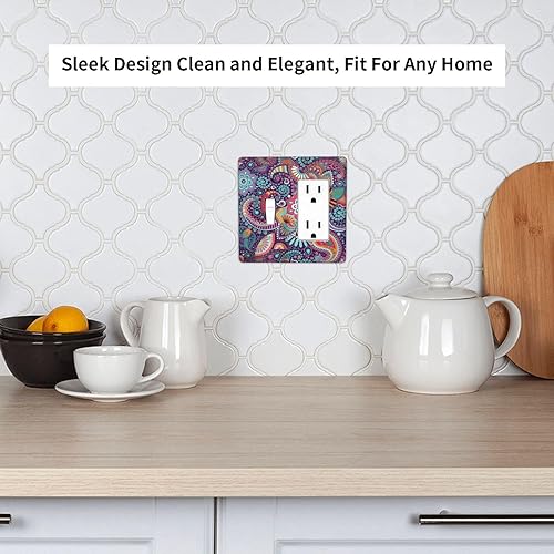 Miniatura 7 de Cubierta de interruptor de luz combinada con mandala vintage bohemio de 2 bandas, placa de pared de flora bohemia, placa frontal eléctrica, placa