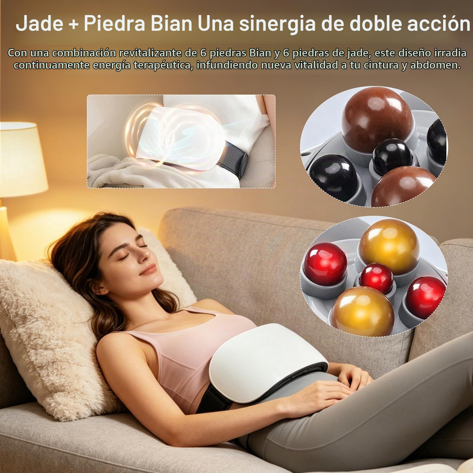 Masajeador Abdominal, Dispositivo de Masajeador Recargable de 2000 mAh con 2 Discos Cinturón de Masaje para la Cintura Inalámbrico con 3 Niveles de Intensidad para Abdomen Cintura Caderas y Piernas