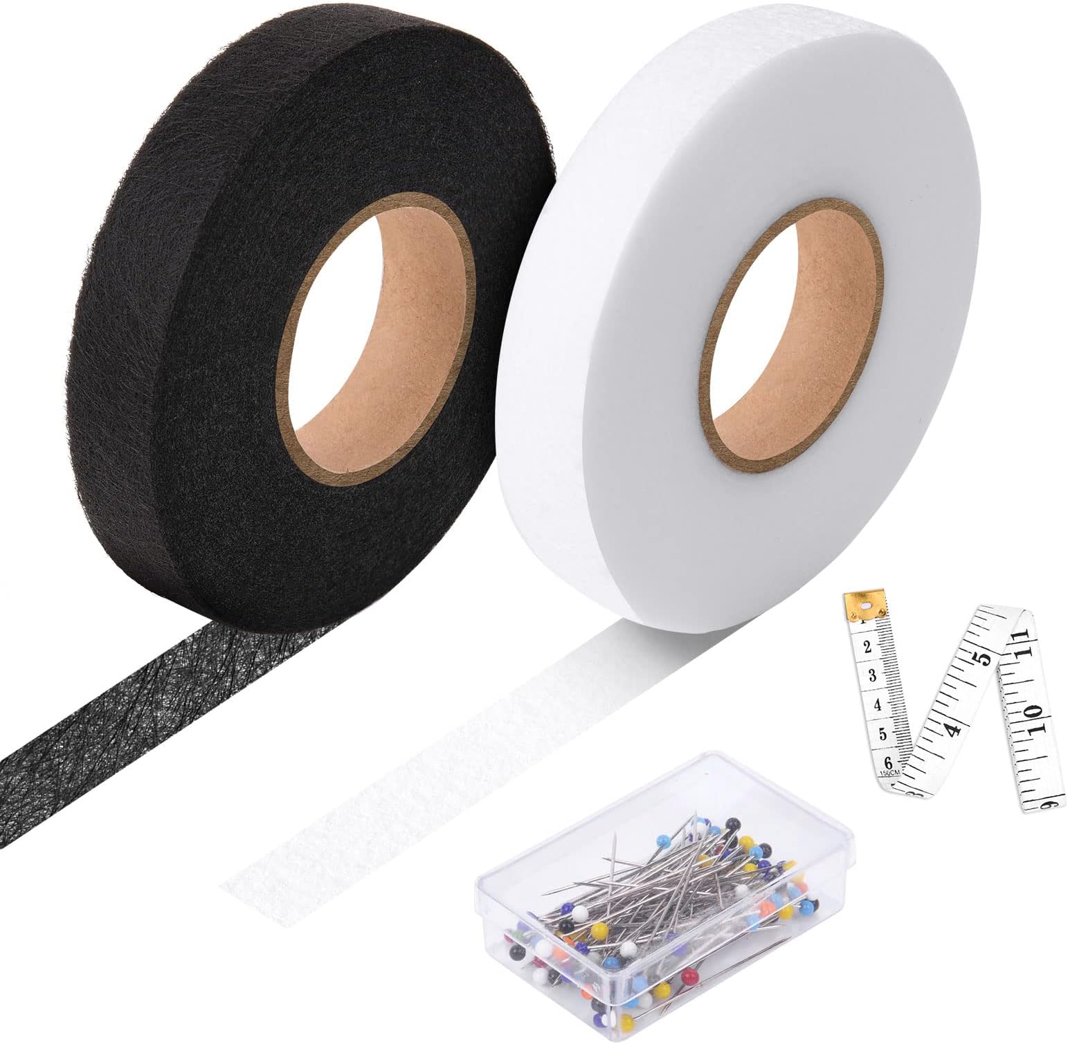 Vicloon 2 Pack 70 Yards Wonder Web Hemming Tape, 20mm Hemming Tape, Adhesive Fabric Hemming Tape with 1 Tape Measure and 200 Glass Needle for Ironing, Bonding, Fabric fusing