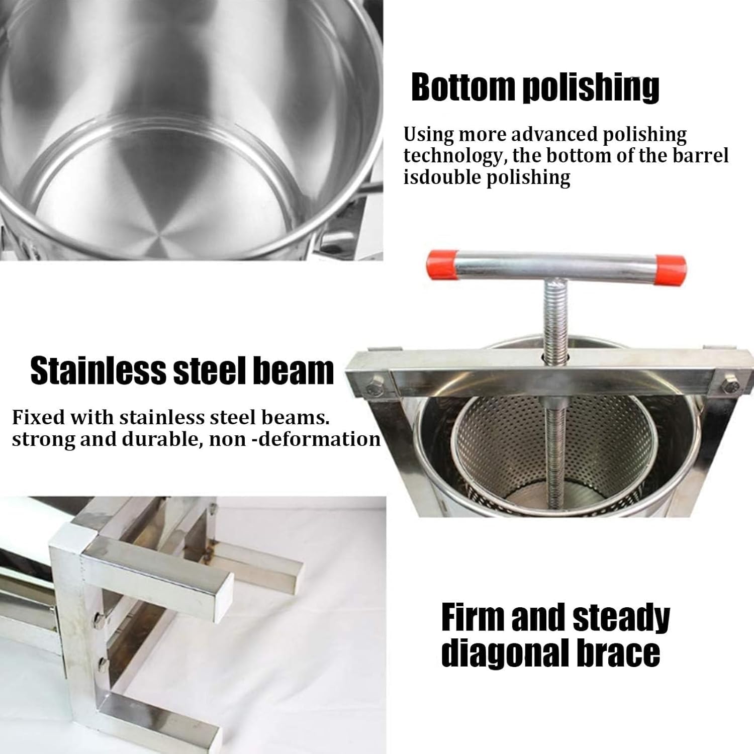 Hydropress Manuelle Obst-Weinpresse für Apfelwein und Saftherstellung, Edelstahl-Saftpresse für Äpfel, Trauben und andere Früchte, ideal für Heimbrauen