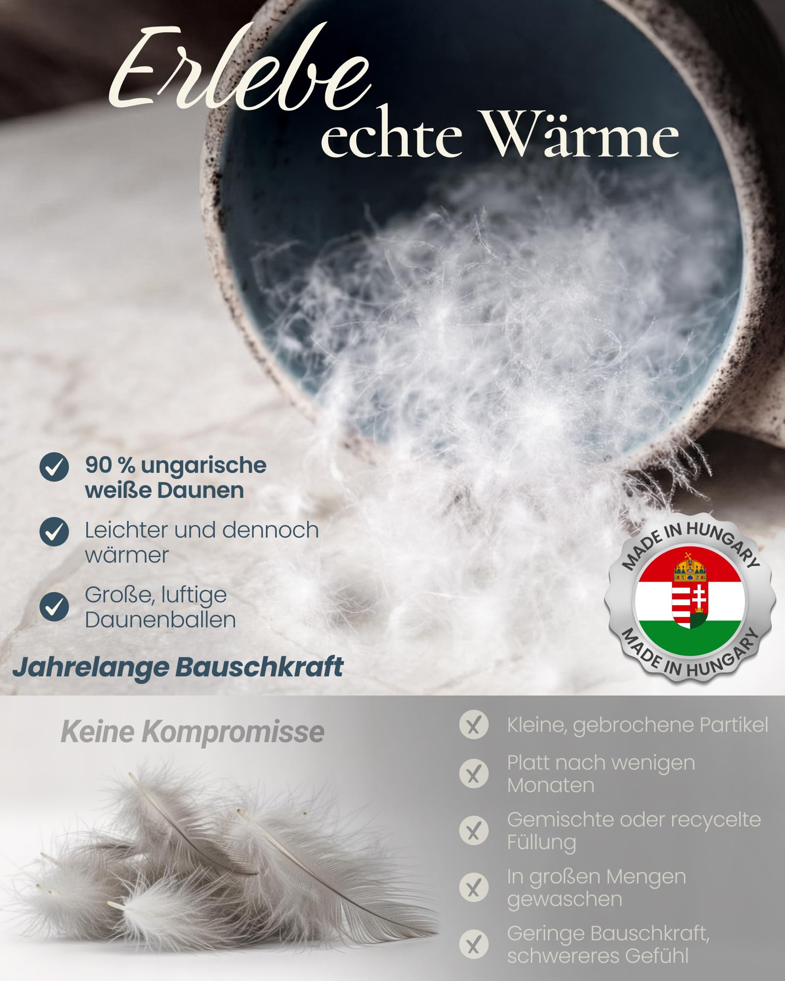Aura® Luxus Daunendecke 135x200 cm extra warm | Premium 90% weiße Daunen ungarische Klasse I | Oeko-TEX® Standard 100 | Allergikergeeignet Winter Bettdecke