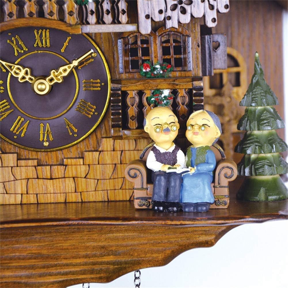 Cuckoo Clock Black Forest House Handcrafted Wood Cuckoo Clock Puppet Band Waterwheel Spin Rich Rural Style