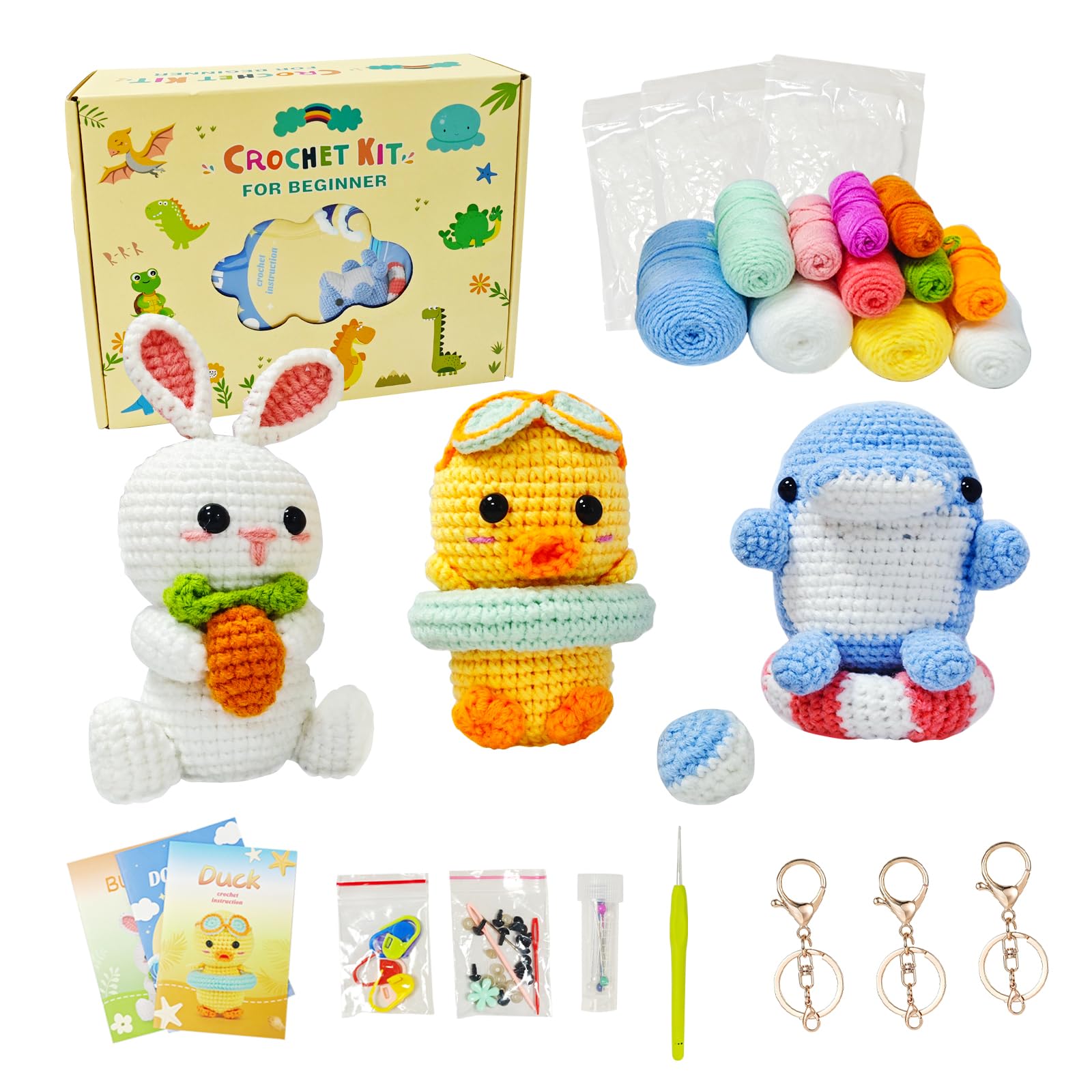 Jeslon Kit all'uncinetto per principianti e adulti, kit per maglieria fai da te per principianti, con video tutorial passo-passo, animali di peluche amigurumi, regalo per bambini, orso caffè