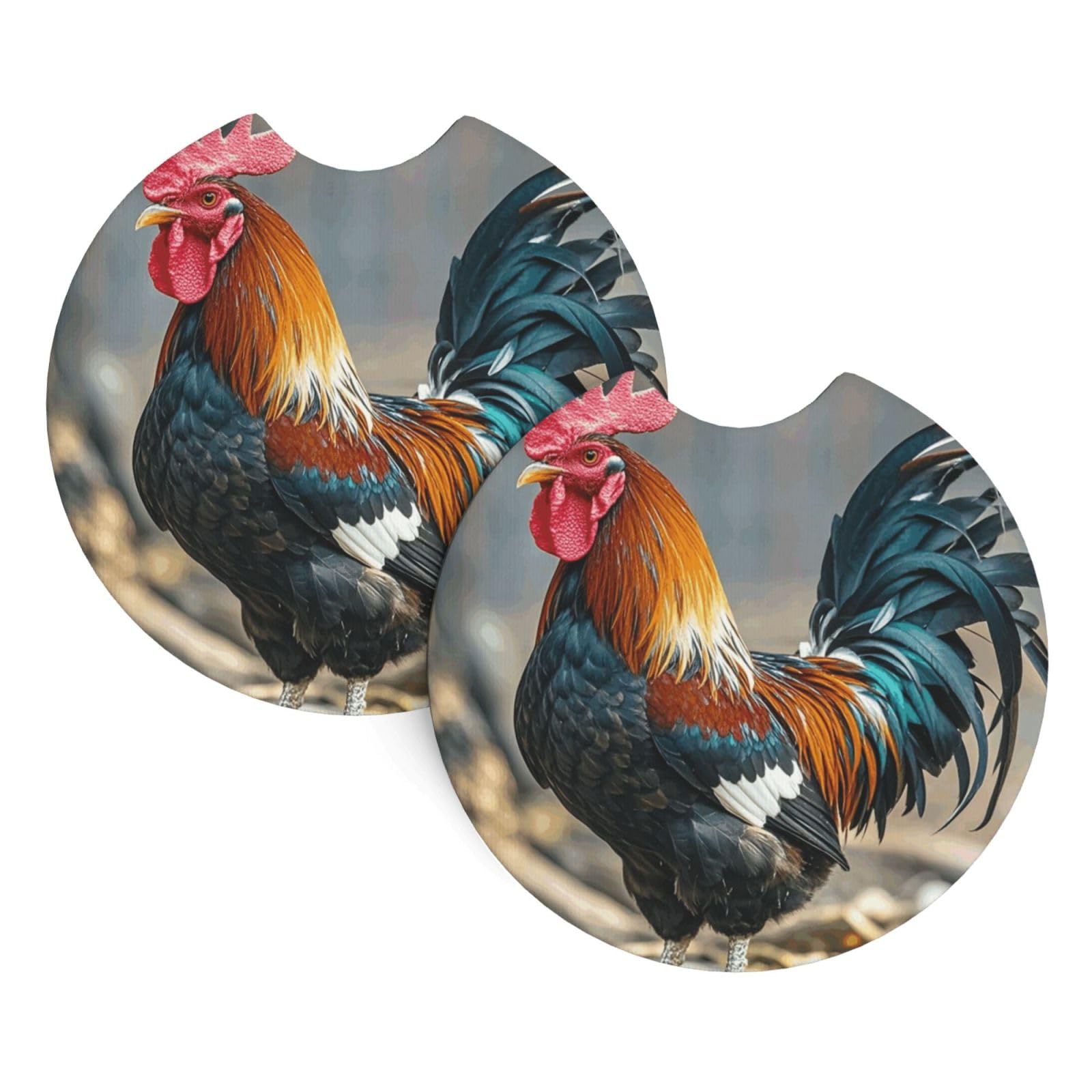 2 Pack Car Coaster for Cup Holders Old Rooster Illustration Car Cup Coaster 2.7" Neoprene Non-Slip Automotive Cup Mat Universal Auto Car Interior Accessories for Women Men Cup Pad