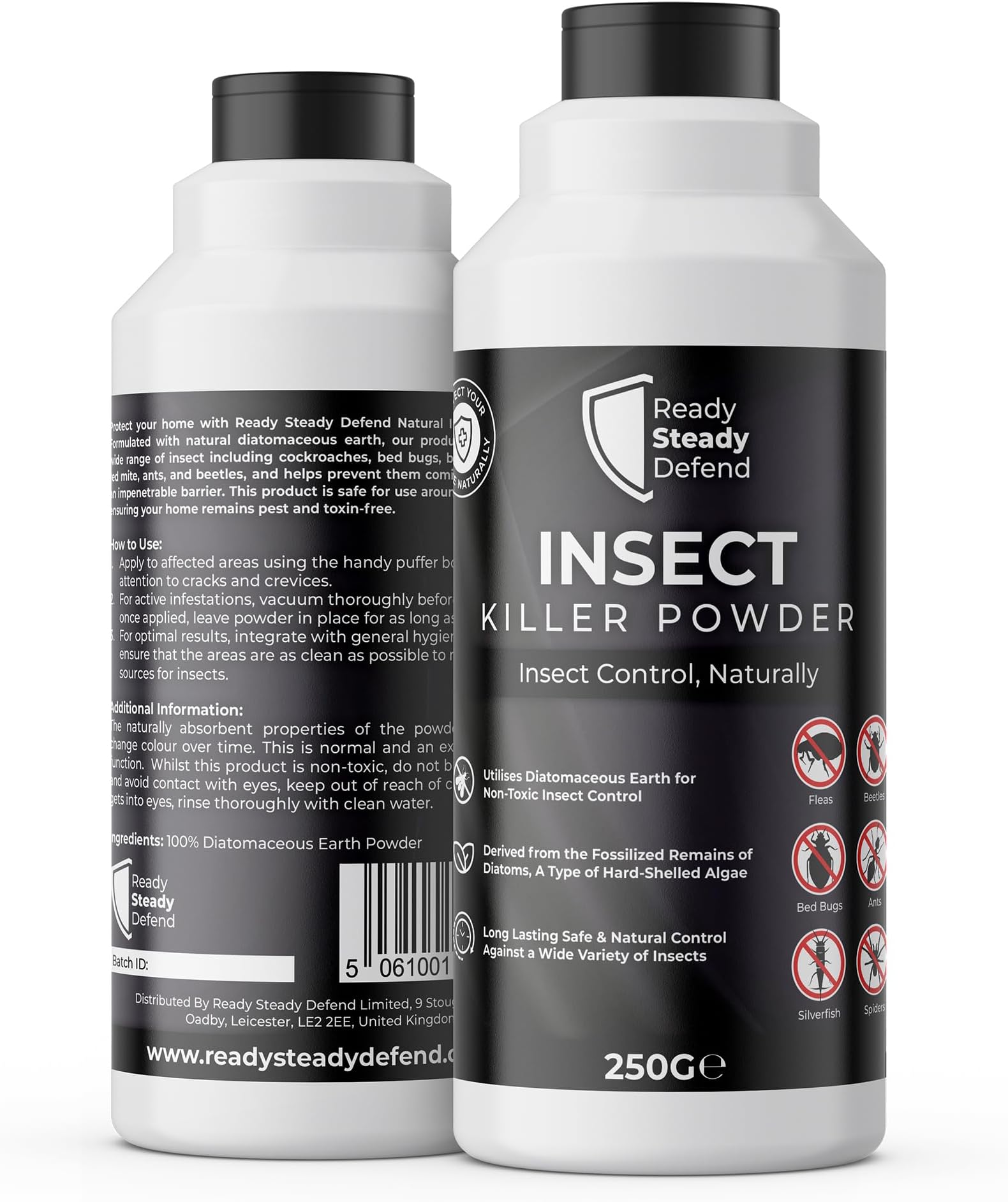 Insect Killer Powder 250g - Natural Diatomaceous Earth, Effective Against Cockroaches, Bed Bugs, Fleas, Ticks, Ants, and More, Long-Lasting Pest Control for Home Use