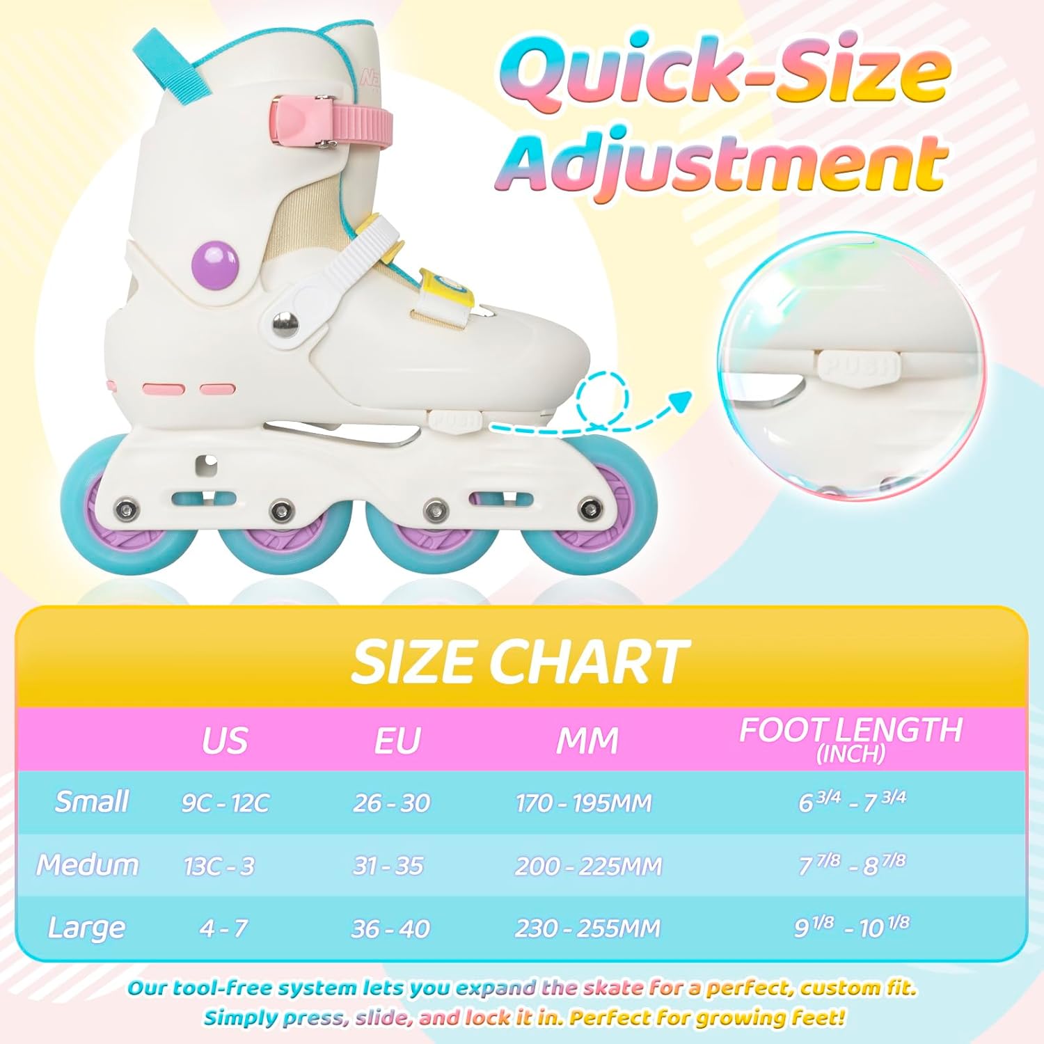 Nattork Inline Skates for Girls Kids Teens Boys Age 4-16, 4 Sizes Adjustable Blades Roller for Outdoor Indoor Birthday