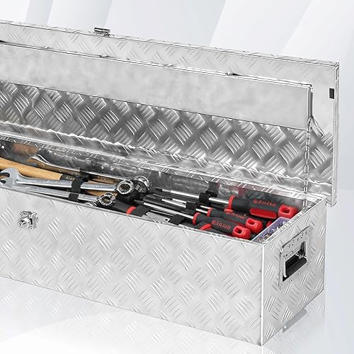 Miniatura 5 de Caja de herramientas de aluminio para camión de 50 pulgadas, caja de herramientas para cama de camioneta pickup con cerradura y llaves, cajas de