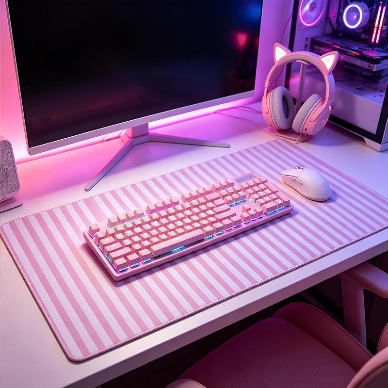 yuboo 31.5 x 15.7 in Pink Striped – Large surface for keyboard and mouse
