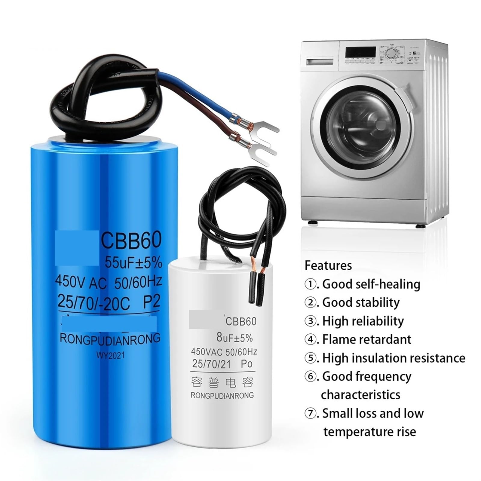 Condensador de funcionamiento del Motor CBB60, condensadores de arranque de CA de 450V, 345681012141516182025303540457080100UF, 1 Uds.(Size:35UF Blue)