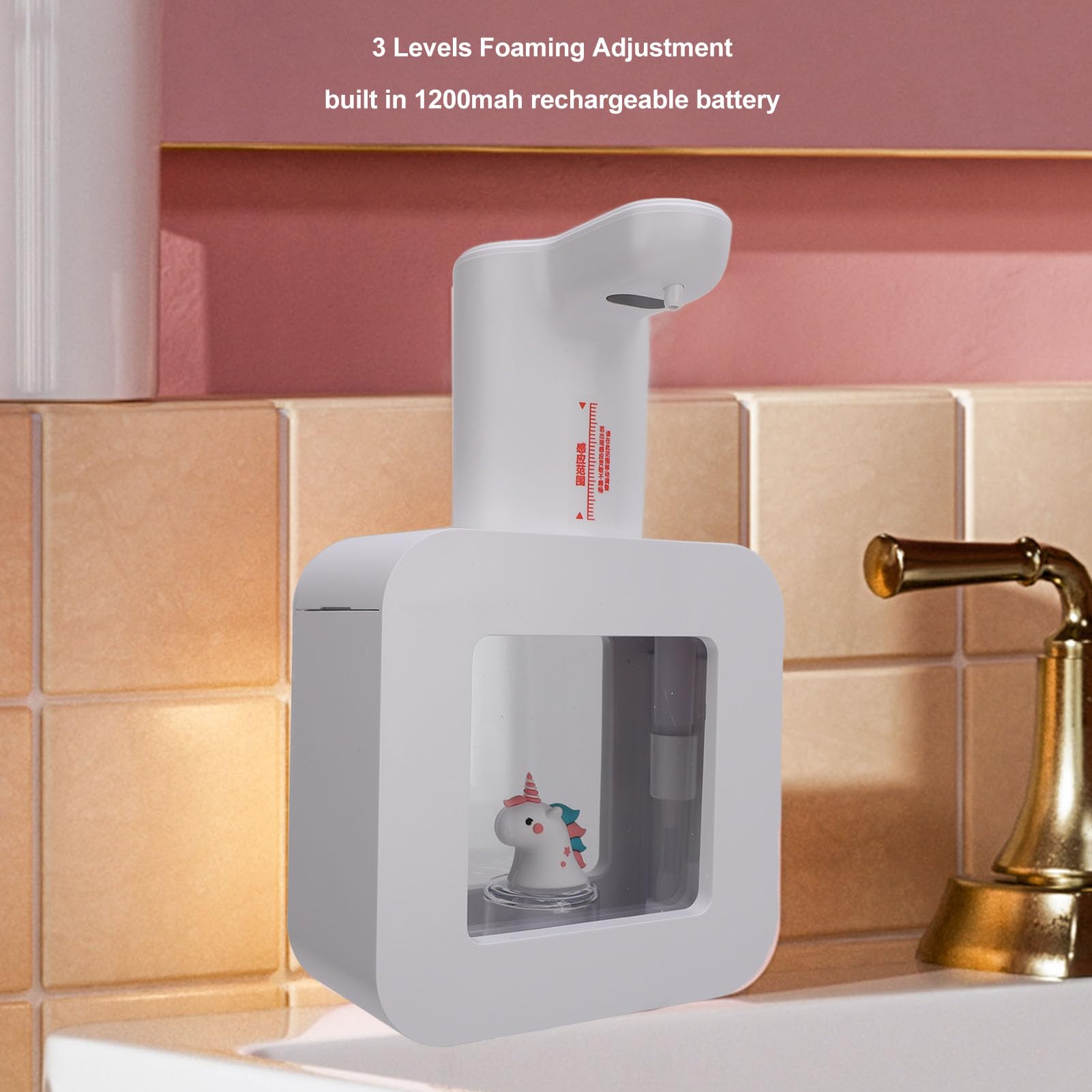Berührungsloser Automatischer Seifenspender, Schaumeinstellung in 3 Stufen, Wiederaufladbares Design mit 1200 MAh, Einfache Bedienung, Flexible Installationsmöglichkeiten, (White)