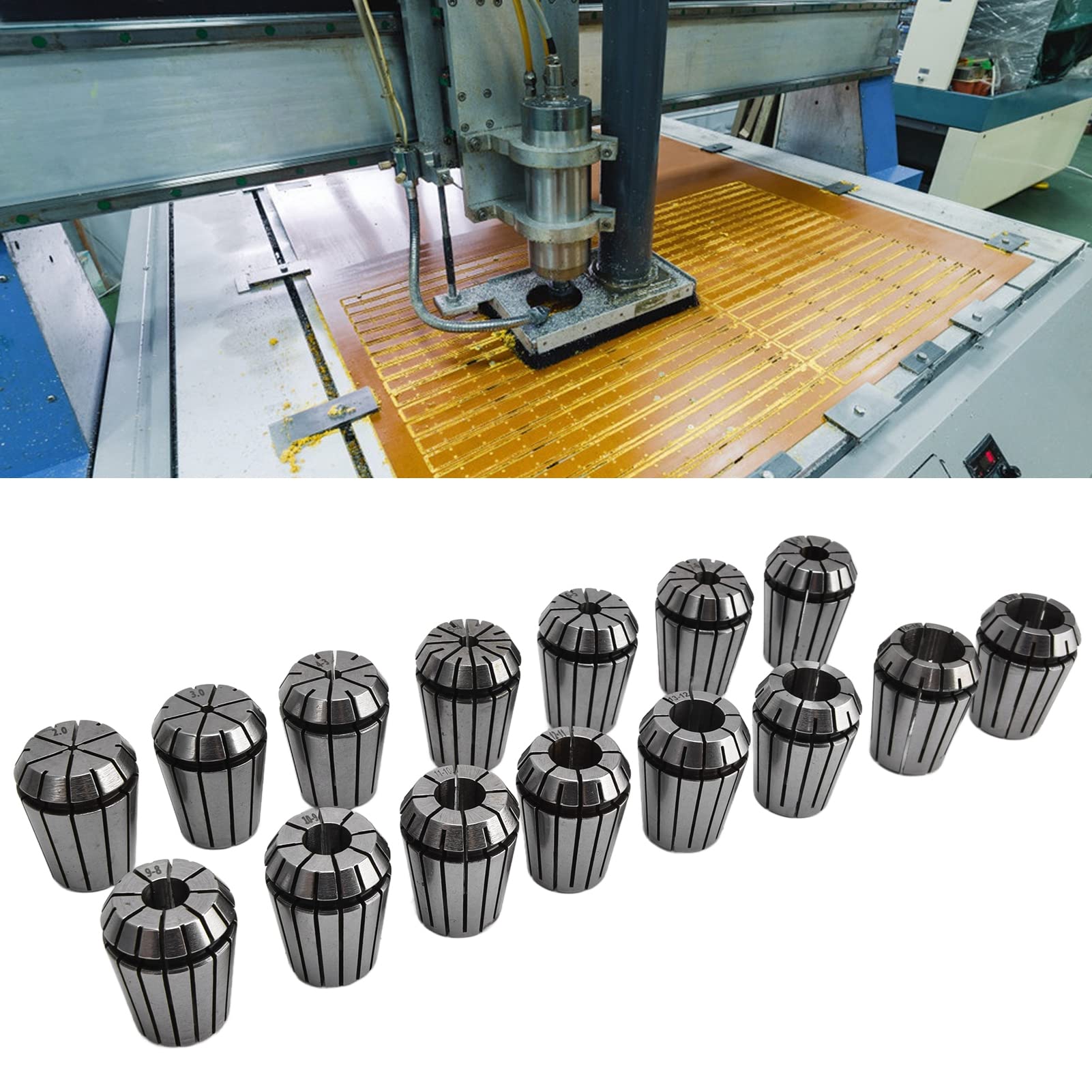Jeu de 15 Pinces de Serrage, Pinces à Ressort SKER2515PC03 ER25, Jeu de Mandrins à Pince en Acier Rapide avec Clé pour Machine de Gravure CNC et Outil de Tour de Fraisage