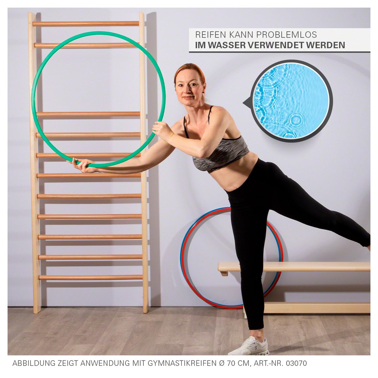Gymnastikreifen aus Kunststoff, Set: je 1x blau, grün, rot, gelb
