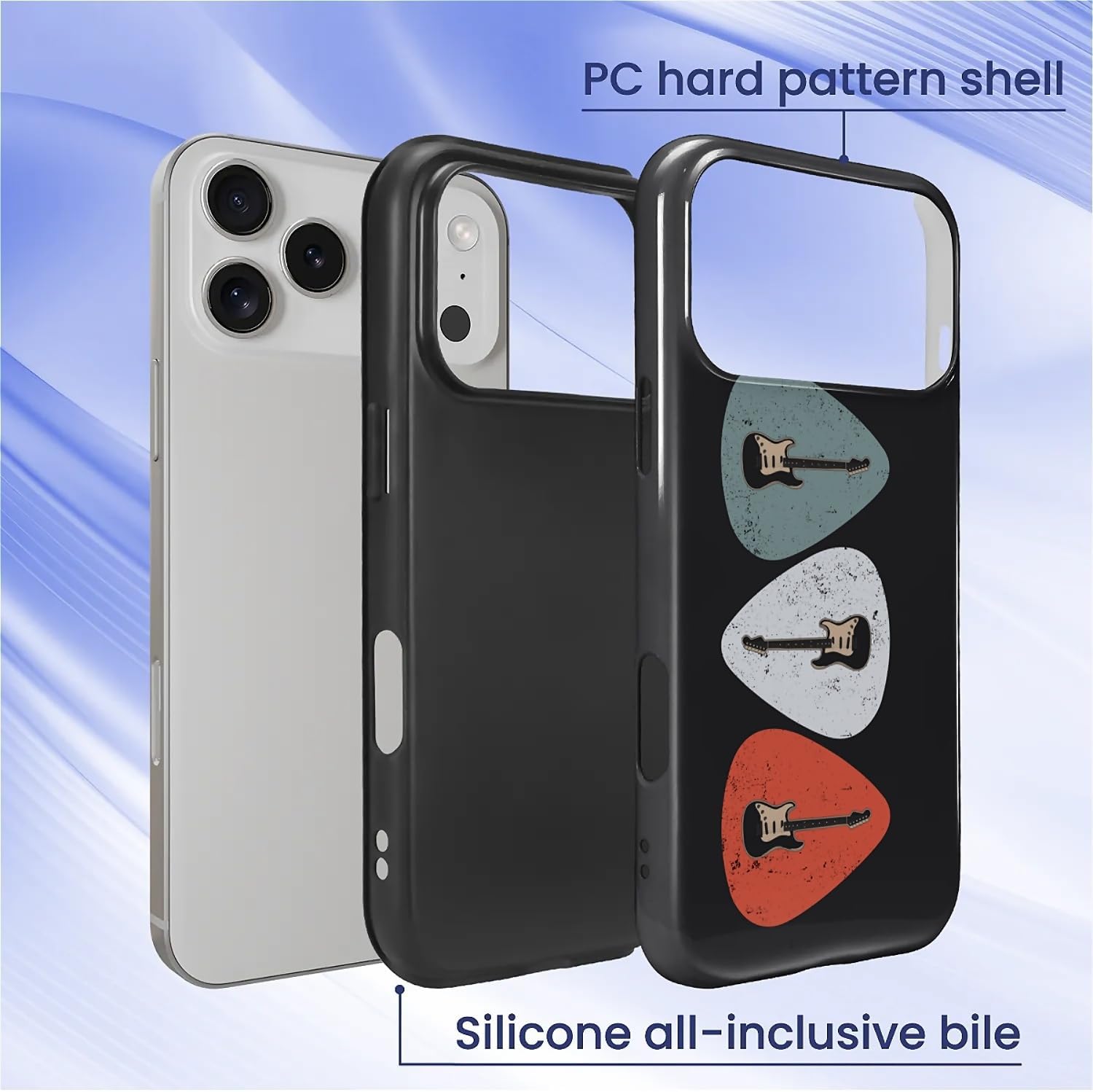 for iPhone 18 Pro 17 Pro Case, Guitar Pick Pattern Glossy 2 in 1 Shockproof Bumper Drop Protective Case for Girl Women Boy Men image 3