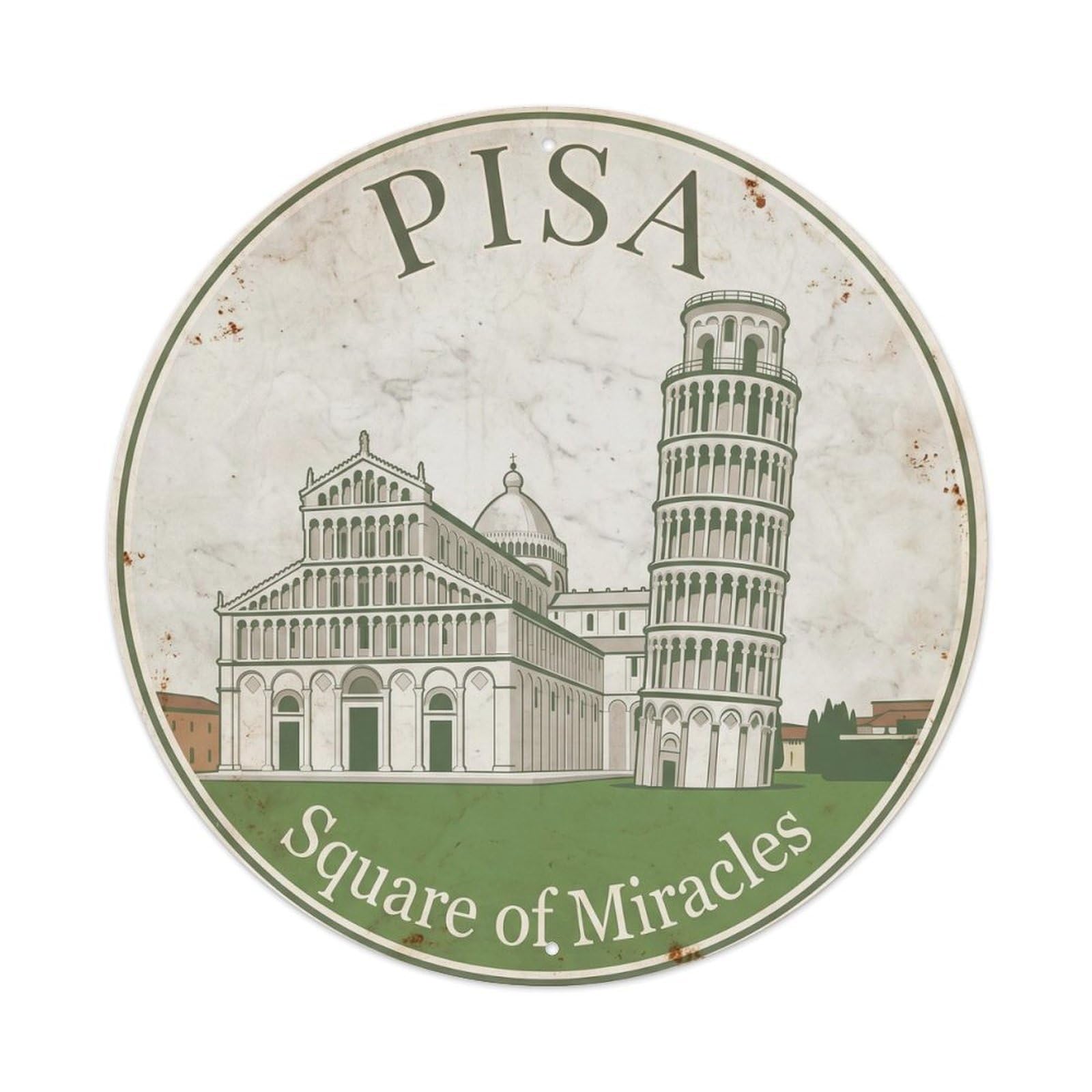 Fqnyr Style Vintage Travel Pisa Cathedral Square Metal Tin Sign