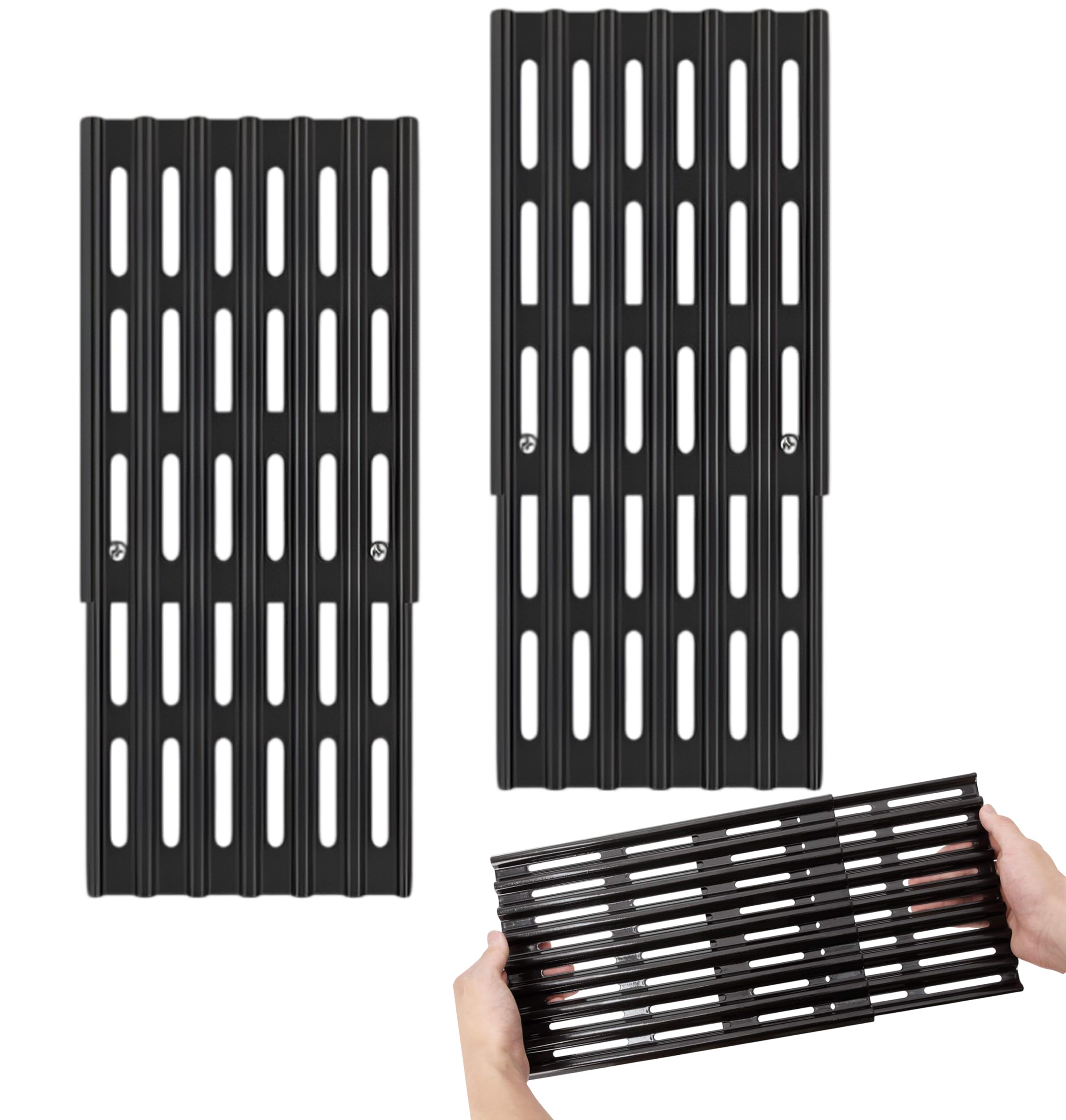 Outdoor Bazaar 2-Pack Adjustable Cooking Grates โ 6" Wide Universal Replacement Grill Grid for BBQ Grills, Universal Cooking Grates for Gas Grills, Extends from 12" to 19" in Depth, Porcelain Steel