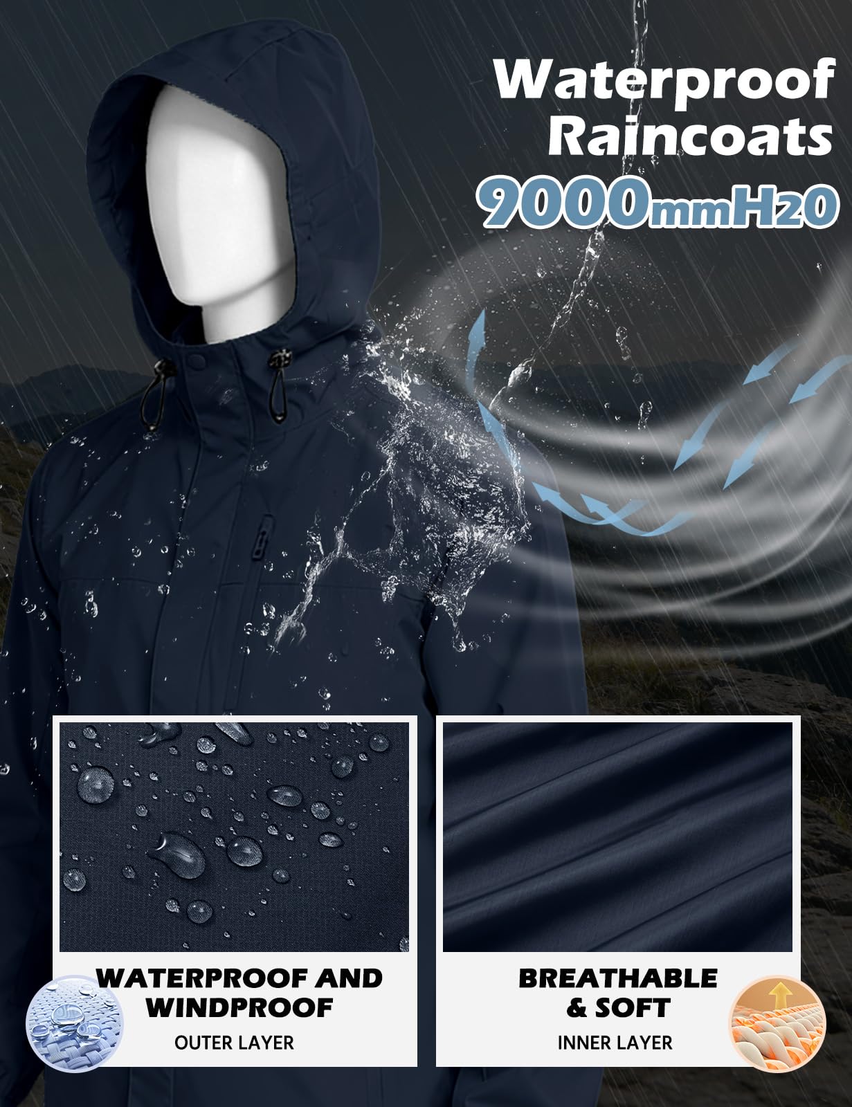 Xnova Chaqueta Impermeable Hombre Cortavientos Plegable con Capucha para Senderismo