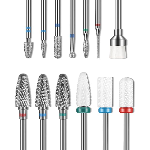 Depvko 13PC Nail Drill Bits Set Drill Bits for Nails 3pcs Tungsten Carbide Drill Bits 3pcs Ceramic Efile