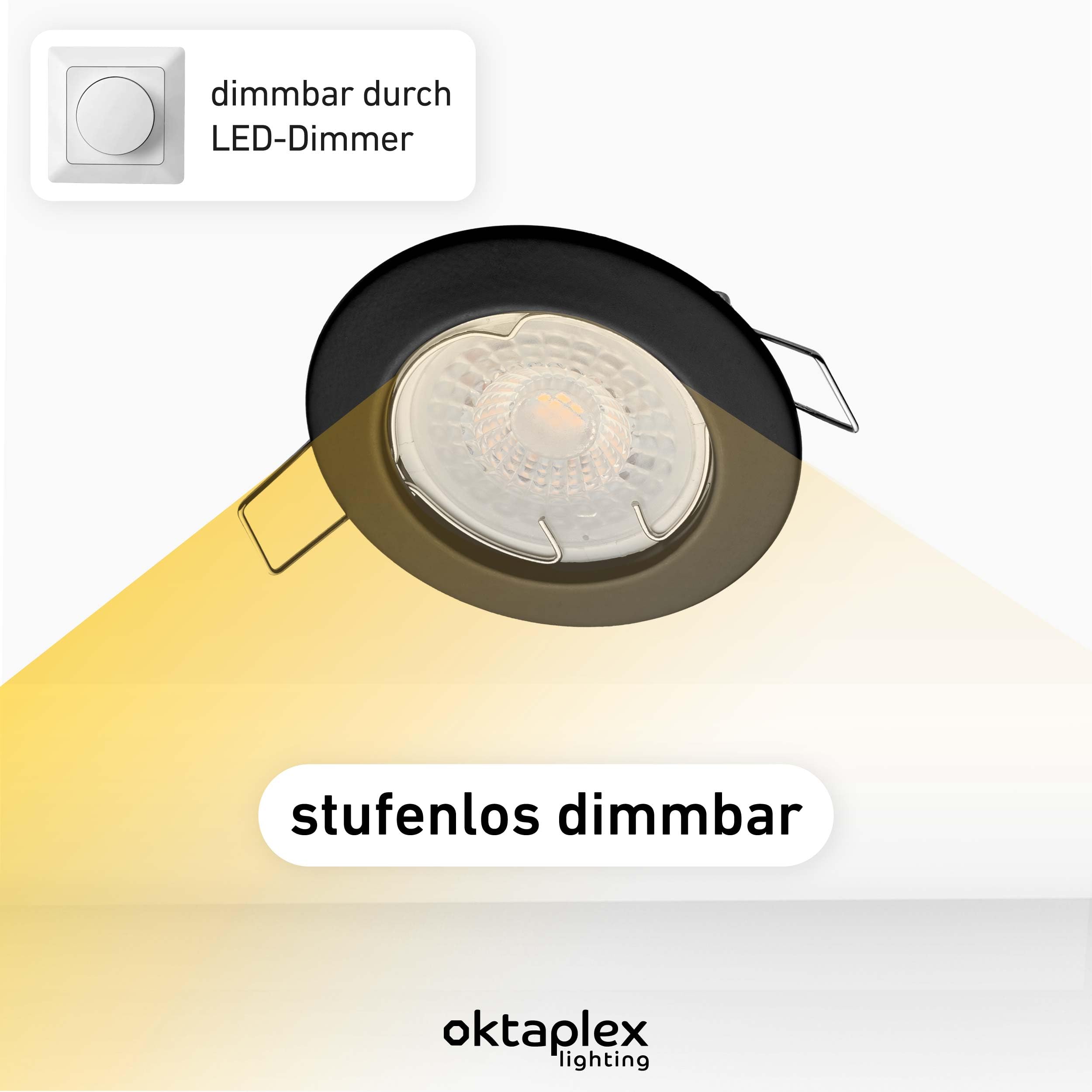 Oktaplex Set de 6 Foco Empotrable LED Regulable - 230V Luz de Techo 5W 3000K 380lm Blanco Cálido 110° - Ojos de Buey Techo Negro 60mm Marco Redondo