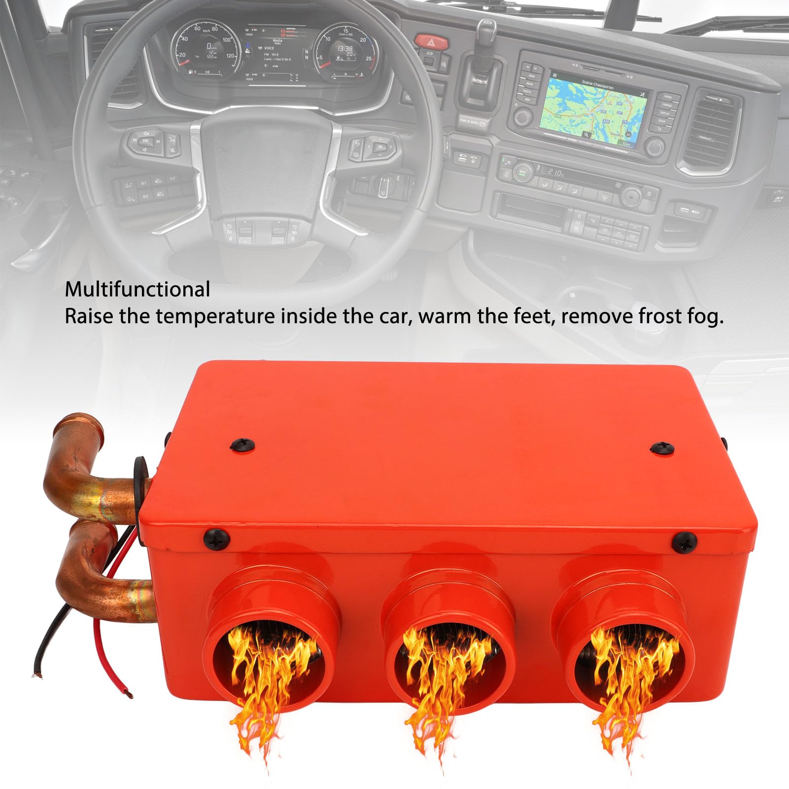 Cocoarm Auto-Entfroster, Roter Kompakter Tragbarer Heizlüfter für die Windschutzscheibe, 3 Ausgänge, 50 W Autoheizung für den Wintereinsatz (12V)