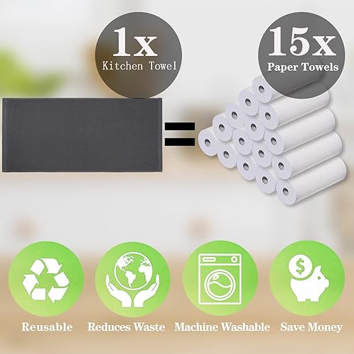 Miniatura 4 de Toallas de cocina 100% algodón, suaves y absorbentes, de secado rápido, para cocina, 13 x 28 pulgadas, paquete de 4, gris oscuro