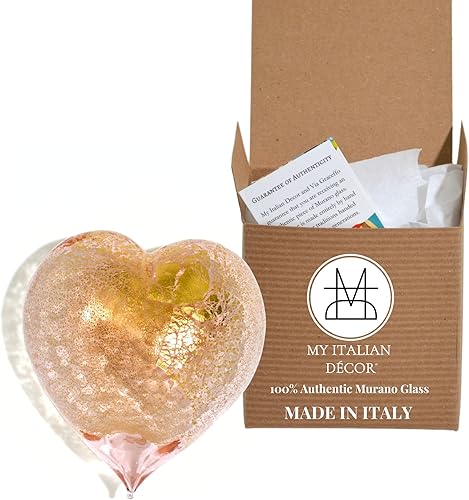 My Italian Decor Exquisita figura de corazón rosa de cristal soplado de Murano, arte meticuloso, símbolo de amor y afecto, escultura de corazón,