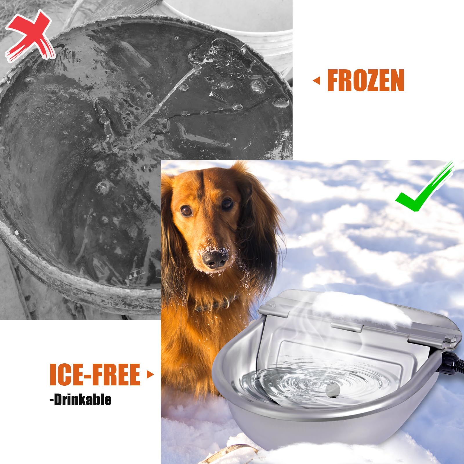 Ciotola automatica per cani, 220 V, per esterni, con valvola a galleggiante, 2,5 l, in acciaio inox, riscaldata, per animali domestici, abbeveratoio per bestiame all'aperto, per cani, bovini,
